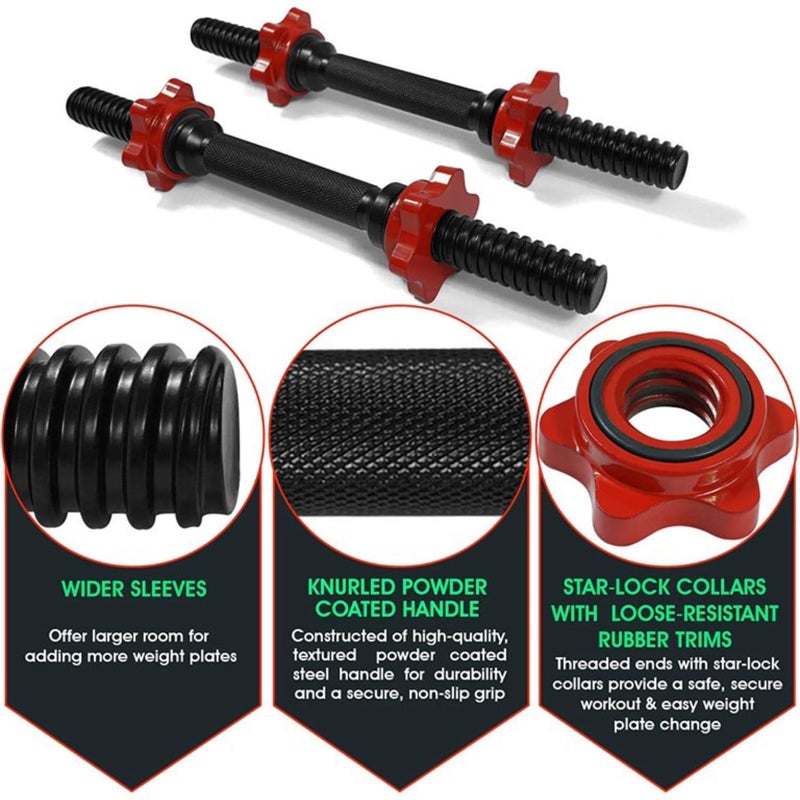 Yes4All Pair of Threaded Dumbbell Handles, Dumbbell Bar with Collars, Chrome/Rubber Grip, Fit 1 Inch Plates, Weight Bar Connector 14 Inches - Black - Image 3